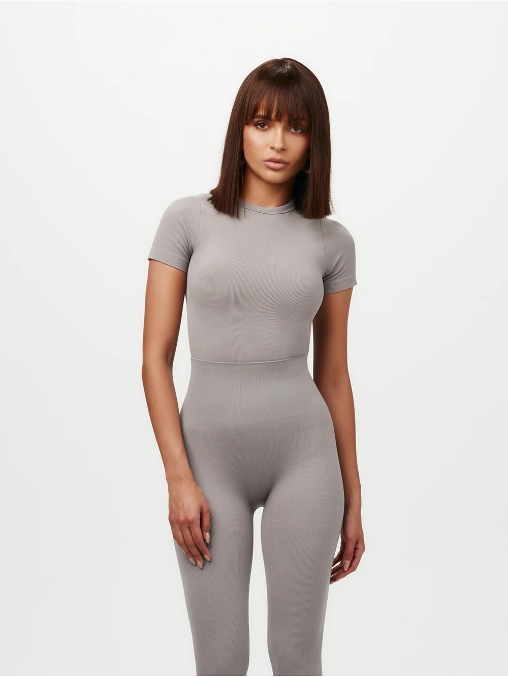 Naked Wardrobe Sculpt Short Sleeve Crewneck Top Grey